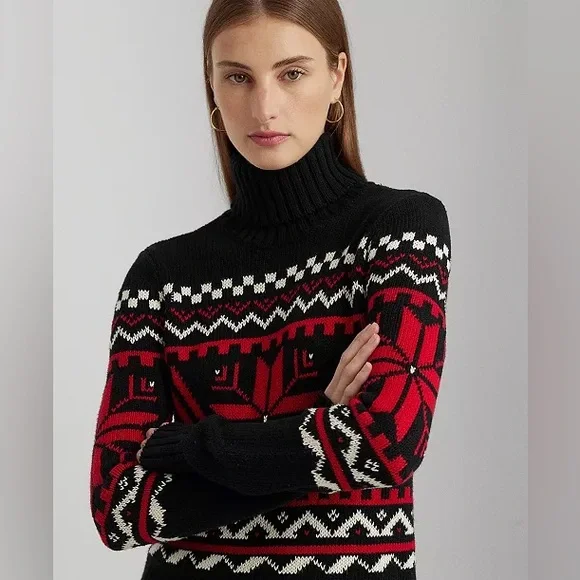 Ralph Lauren Fair Isle Cotton-Blend Turtleneck Sweater Size Small. - Picture 3 of 7